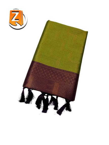 Green Silk Tassel Saree with Maroon Zari Border