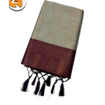 Grey Tassel Saree with Maroon Zari Border