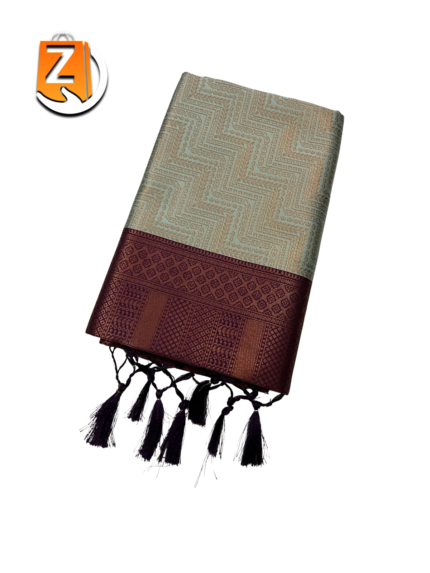 Grey Tassel Saree with Maroon Zari Border