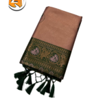 Rose Gold & Green Kanjivaram Style Brocade Silk Saree with Tassels