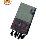 Steel Grey & Navy Blue Kanjivaram Style Brocade Silk Saree with Tassels