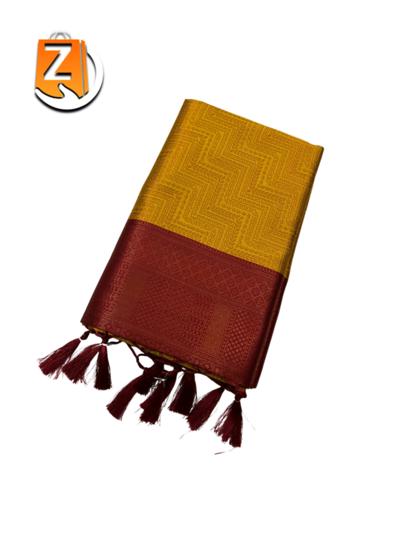 Antique Gold Tassel Saree with Maroon Zari Border