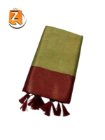 Olive Green Tassel Saree with Maroon Zari Border