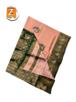 Rose Gold & Green Kanjivaram Style Brocade Silk Saree with Tassels