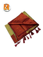 Olive Green Tassel Saree with Maroon Zari Border