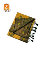 Antique Gold & Dark Green Kanjivaram Style Brocade Silk Saree with Tassels