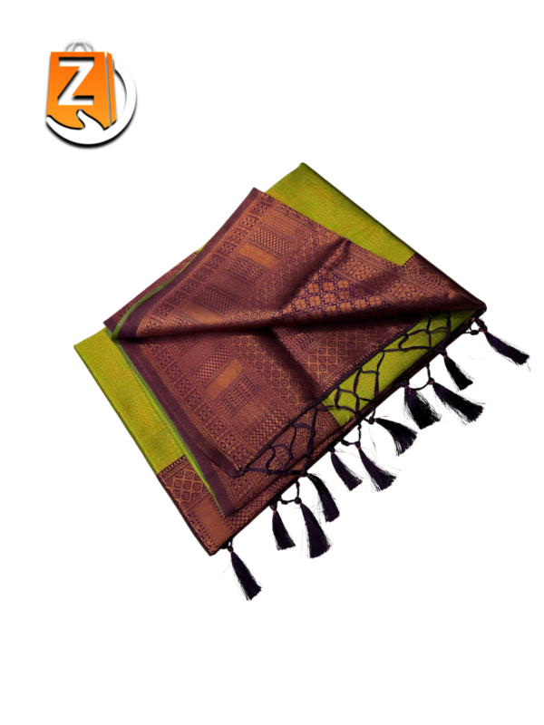 Green Silk Tassel Saree with Maroon Zari Border