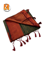 Dark Green Tassel Saree with Maroon Zari Border