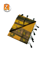 Antique Gold & Dark Green Kanjivaram Style Brocade Silk Saree with Tassels