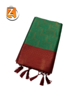 Green Tassel Saree with Maroon Zari Border
