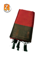 Red Silk Tassel Saree with Green Zari Border