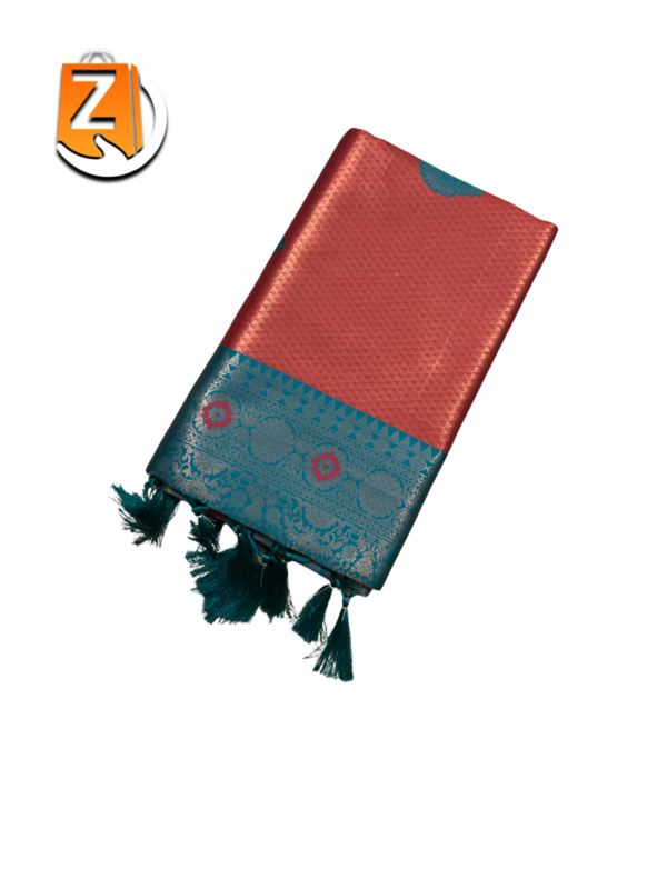 Rust Orange & Teal Green Kanjivaram Style Brocade Silk Saree