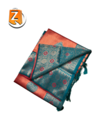 Rust Orange & Teal Green Kanjivaram Style Brocade Silk Saree