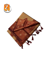 Beige Gold & Maroon Kanjivaram Style Brocade Silk Saree with Tassels