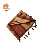 Beige Gold & Maroon Kanjivaram Style Brocade Silk Saree with Tassels