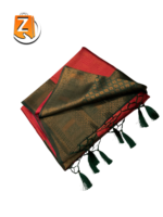 Red Silk Tassel Saree with Green Zari Border