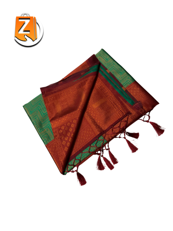 Green Tassel Saree with Maroon Zari Border