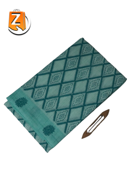 sea green pure cotton printed saree