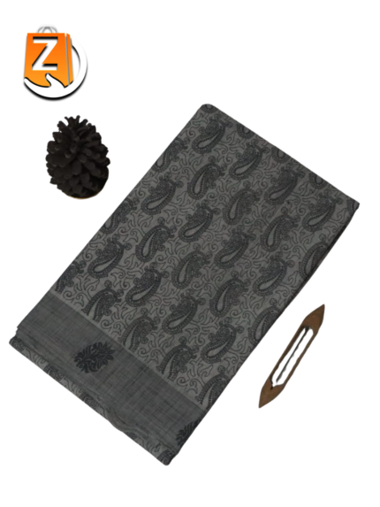 Ash Grey Pure Cotton Printed Saree