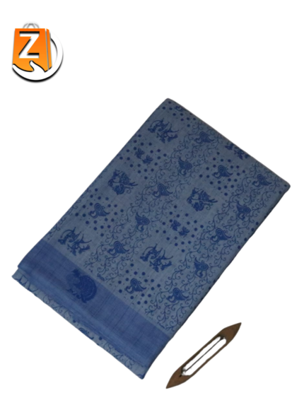 steel blue pure cotton printed saree