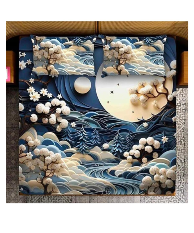 Blue Moon 7D digital printed king size cotton flat bedsheet