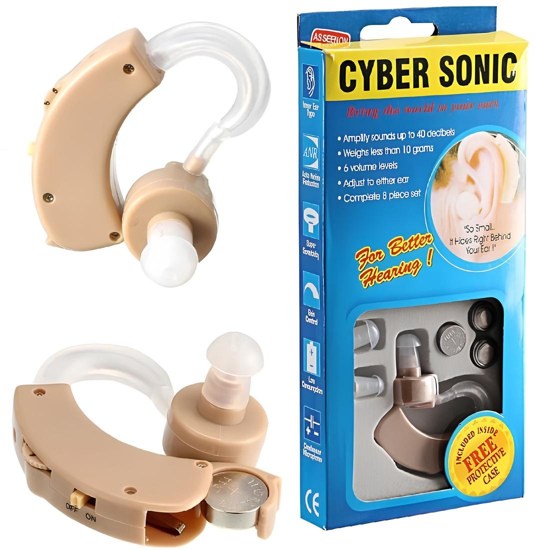 01 (1) (8) BTE Cyber Sonic Hearing Aid | 6-Level Volume Control Digital Sound Amplifier for Seniors & Hearing Support (Beige) - Image 1