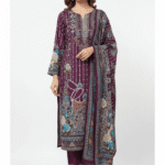 Women’s Maroon Embroidered Kurta Set with Golden Zari Work – Straight Cut Ethnic Wear with Matching Pants & Dupatta (Unstitched)