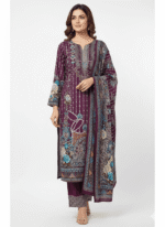 Women’s Maroon Embroidered Kurta Set with Golden Zari Work – Straight Cut Ethnic Wear with Matching Pants & Dupatta (Unstitched)