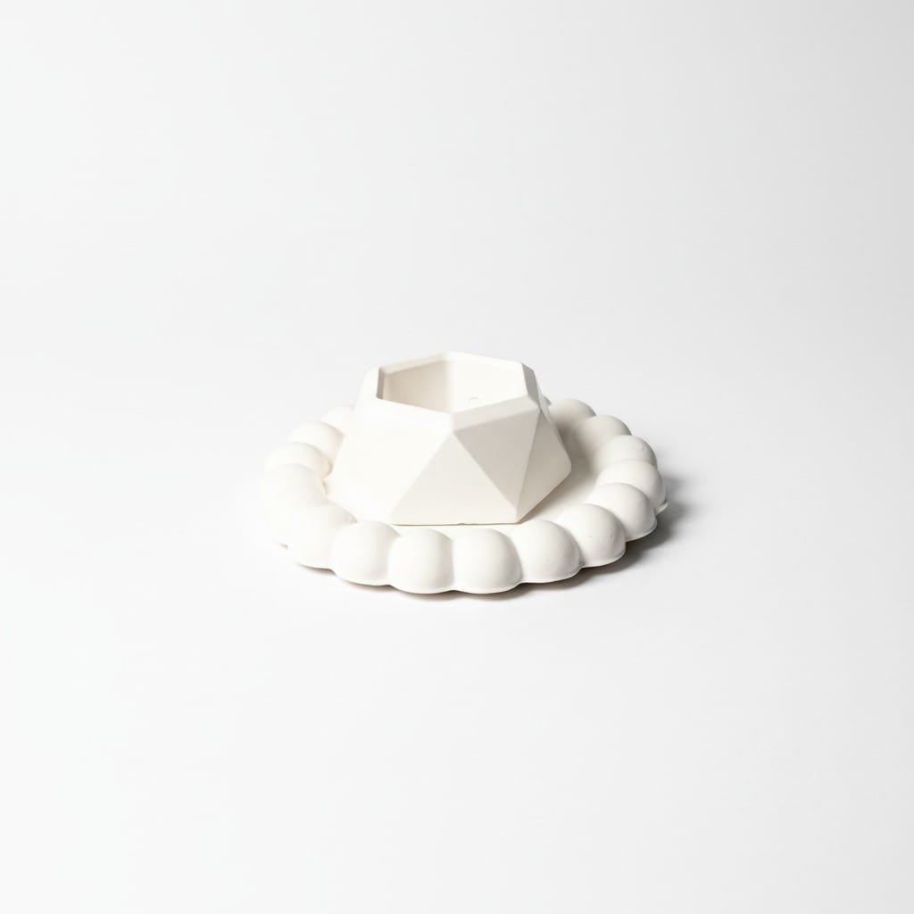 36 Round Bubble Tray with Hexagon Candle Holder | Decorative Gypsum Tray Set (Combo 30) - Image 1