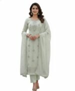 Women’s Light Green Jarkan Embroidered Salwar Kameez Set – Sequin Work Traditional Ethnic Wear with Dupatta (Unstitched)