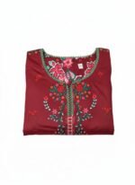 Women’s Maroon Embroidered Pakistani Suit Set – Floral Design Salwar Kameez with Dupatta | 3-Piece Ethnic Wear (Readymade – XL) - Image 3