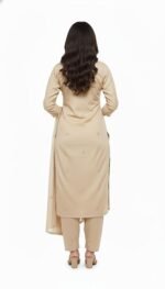 Women’s Embroidered Salwar Suit Set Beige – Sequin Work Anarkali Kurta with Dupatta & Pants | 3 Piece Ethnic Wear (Unstitched) - Image 4