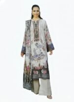 Women’s Pakistani Lawn Suit – Floral Print Long Kurta with Palazzo & Dupatta | 3-Piece Ethnic Wear (Readymade – M)