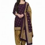 Women’s Cotton Printed Salwar Suit Set – Navy Blue Polka Dot Kurta with Patiala Pants & Dupatta | Ethnic Wear (Unstitched – M)