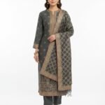 Women’s Grey Banarasi Work Kurta Set with Dupatta – Traditional Ethnic Wear Long Sleeve Tunic with Pants (Unstitched)