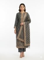 Women’s Grey Banarasi Work Kurta Set with Dupatta – Traditional Ethnic Wear Long Sleeve Tunic with Pants (Unstitched)