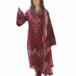 Women’s Maroon Embroidered Pakistani Suit Set – Floral Design Salwar Kameez with Dupatta | 3-Piece Ethnic Wear (Readymade – XL)