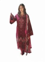 Women’s Maroon Embroidered Pakistani Suit Set – Floral Design Salwar Kameez with Dupatta | 3-Piece Ethnic Wear (Readymade – XL)