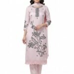 Women’s Lavender Pink Floral Embroidered Salwar Suit Set – Traditional Ethnic Wear Kurta with Pants & Dupatta (Unstitched)