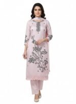 Women’s Lavender Pink Floral Embroidered Salwar Suit Set – Traditional Ethnic Wear Kurta with Pants & Dupatta (Unstitched)