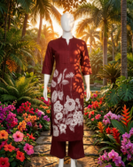 Women Maroon Floral Printed Cord Set with Palazzo Pants – Stylish Ethnic Kurta Set for Daily & Office Wear - Image 2