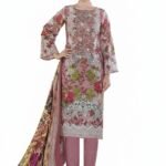 Women’s Pink Floral Embroidered Lawn Suit Set – Pakistani Salwar Kameez with Dupatta | 3-Piece Ethnic Wear (Unstitched)