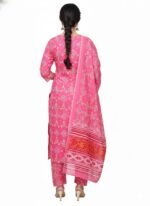 Women’s Pink Printed Cotton Kurta Set with Dupatta – Traditional Indian Ethnic Wear | 3-Piece Suit (Unstitched) - Image 2