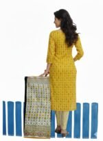 Women’s Yellow Cotton Salwar Suit Set – Printed Kurta with Pant & Embroidered Dupatta | 3-Piece Unstitched Dress Material - Image 2