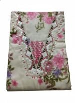 Women’s Beige Floral Printed Salwar Suit Set with Pink Embroidery – Kurta Pant Dupatta | Traditional Ethnic Wear (Unstitched) - Image 3