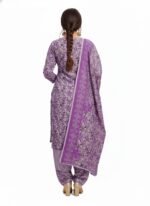 Women’s Purple Floral Printed Salwar Suit Set – Long Sleeve Kurta with Palazzo Pants & Dupatta | Traditional Ethnic Wear (Unstitched) - Image 2