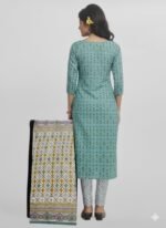 Women’s Teal Green Embroidered Cotton Salwar Suit Material – Paisley Print Kurta with Dupatta | Unstitched Ethnic Dress Material - Image 2