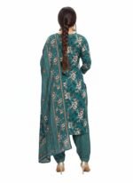 Women’s Teal Floral Print Salwar Suit Set – Long Kurta with Patiala Pants & Dupatta | Traditional Ethnic Wear (Unstitched) - Image 2