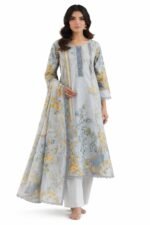 Women's Readymade Dress, Light Blue Floral Printed Long Kurta with Dupatta and Palazzo Set, Embroidered Ethnic Wear (Size - XXL)