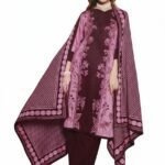 Women’s Printed Salwar Suit Set – Pink & Maroon Floral Embroidered Kurta with Pants & Dupatta | 3-Piece Ethnic Wear (Unstitched)